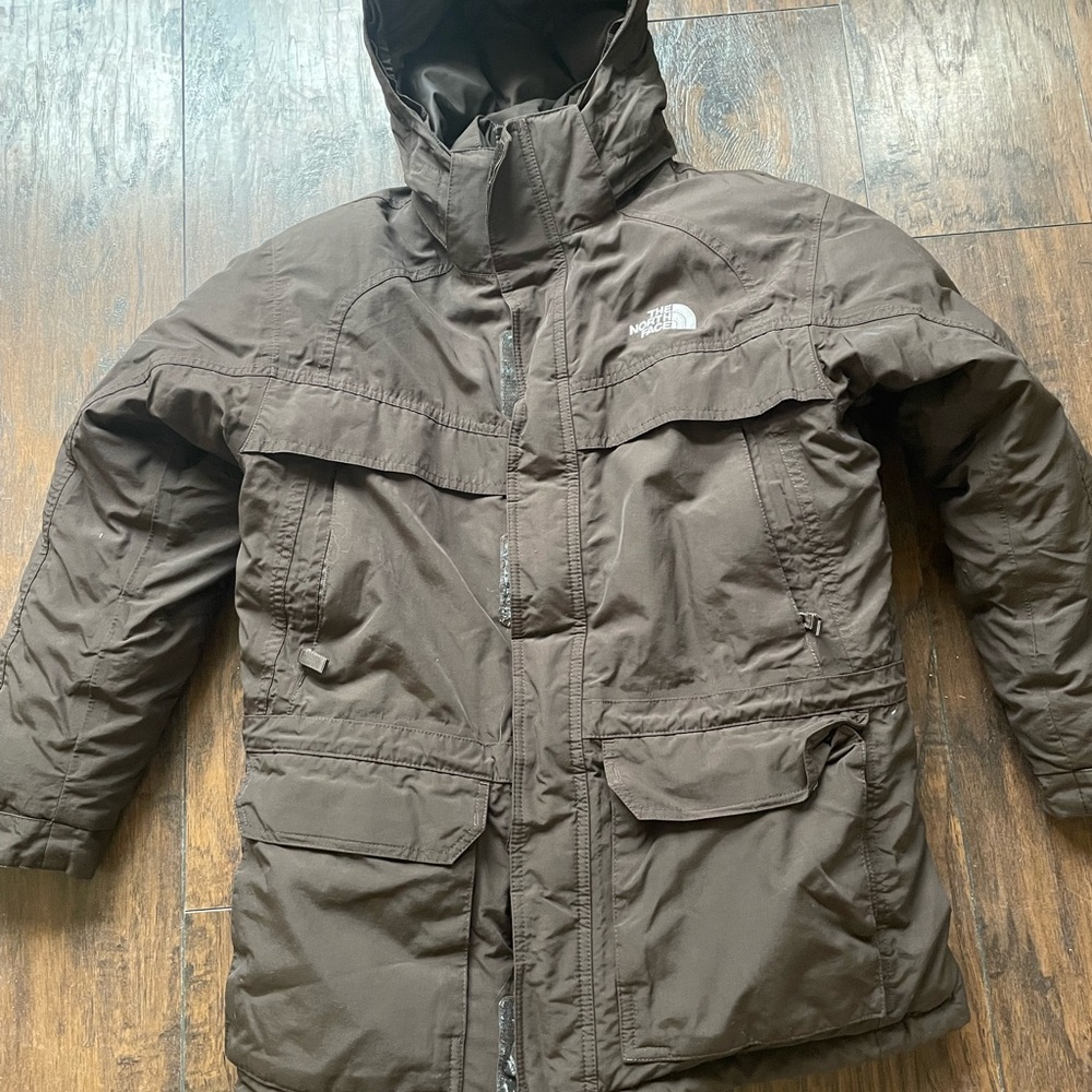 The North Face Boys Dark Brown Hooded Hyvent Parka Coat - Size L